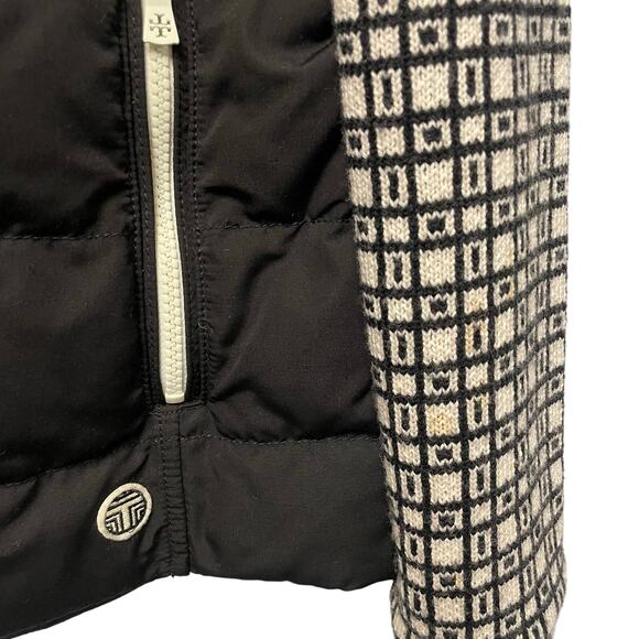 Tory Burch Black White Merino Wool Paneled Zip Up Down Fill Jacket Size 4 AS IS - Picture 3 of 7